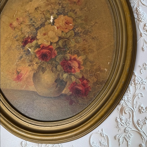 Vintage M. DeCamb Oval Frame Floral Flowers Print Picture By Borin Art Products - Picture 2 of 7